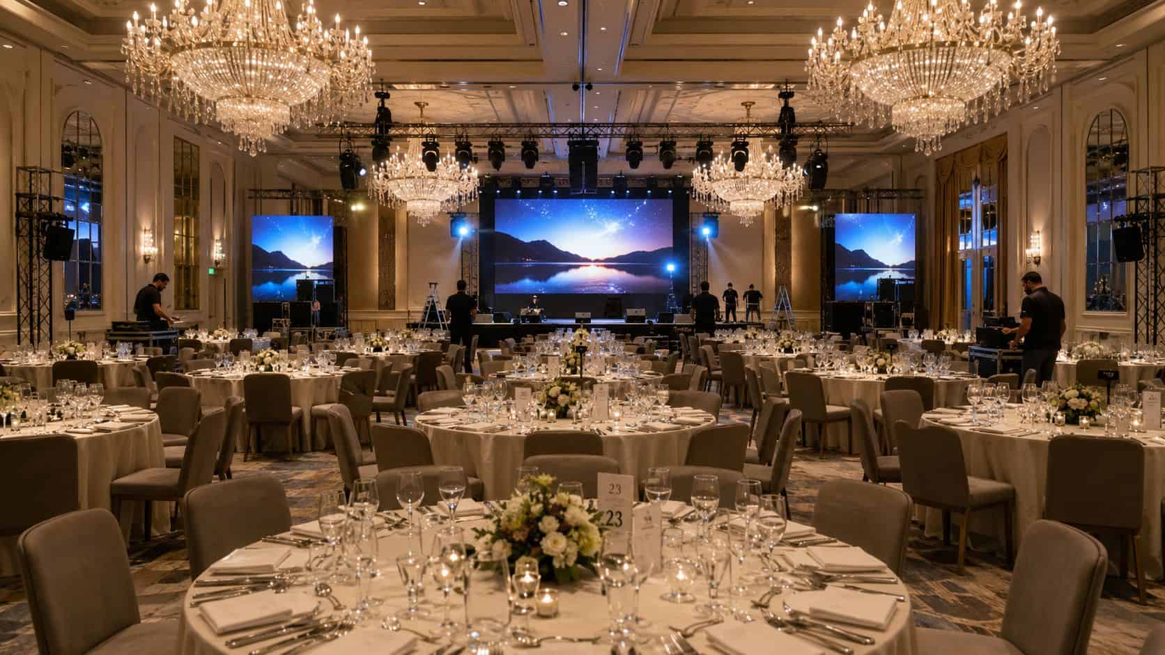 Salle de réception prestigieuse aménagée pour un gala caritatif